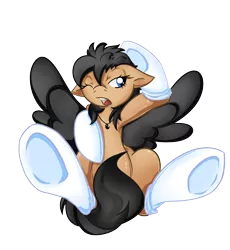 Size: 2300x2500 | Tagged: suggestive, artist:rainbowscreen, derpibooru import, oc, unofficial characters only, pegasus, pony, clothes, covering, female, hooves, one eye closed, simple background, socks, solo, solo female, tail covering, transparent background, underhoof, white socks