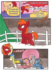 Size: 1700x2338 | Tagged: safe, artist:selyte, derpibooru import, big macintosh, night light, twilight velvet, oc, earth pony, pony, carriage, colt, comic, flashback, male, pa apple, royal guard, snow, stallion