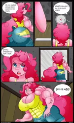 Size: 768x1280 | Tagged: abs, anthro, artist:autumnmelody, ass, big breasts, breasts, busty pinkie pie, butt, comic, comic:self-rising pinkie, derpibooru import, fetish, large butt, muscle fetish, muscles, panties, pinkie pie, pinkie pump, plot, shorts, submission, suggestive, unguligrade anthro, wardrobe malfunction