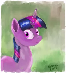 Size: 800x885 | Tagged: safe, artist:hereticalrants, derpibooru import, twilight sparkle, pony, unicorn, drawing, female, looking at you, mare, portrait, solo, translucent horn