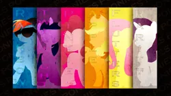 Size: 1920x1080 | Tagged: safe, artist:meteor-venture, derpibooru import, applejack, fluttershy, pinkie pie, rainbow dash, rarity, twilight sparkle, twilight sparkle (alicorn), alicorn, pony, female, glasses, hat, mane six, mare, minimalist, vector, wallpaper