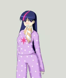 Size: 821x973 | Tagged: artist:shrusxaiken, blushing, clothes, derpibooru import, human, humanized, morning twilight sparkle, pajamas, safe, scarf, solo, twilight sparkle