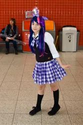 Size: 1063x1600 | Tagged: artist needed, clothes, cosplay, derpibooru import, human, irl, irl human, kneesocks, london mcm expo, photo, safe, schoolgirl, school uniform, skirt, socks, twilight sparkle