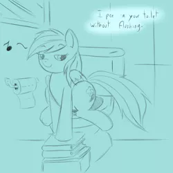 Size: 1000x1000 | Tagged: but why, creepy rainbow dash, derpibooru import, evil, female, implied pissing, mare, monochrome, pegasus, pure unfiltered evil, rainbow dash, safe, solo, toilet, toilet paper