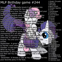 Size: 2000x2000 | Tagged: applejack, birthday game, derpibooru import, derpy hooves, dinky hooves, exploitable meme, fluttershy, mane six, meme, oc, oc:nyx, pinkamena diane pie, pinkie pie, queen chrysalis, rainbow dash, rarity, safe, sunset shimmer, sweetie belle, text, trixie, twilight sparkle