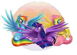 Size: 2800x2000 | Tagged: safe, artist:thenornonthego, derpibooru import, fluttershy, rainbow dash, twilight sparkle, twilight sparkle (alicorn), alicorn, pegasus, pony, blushing, c:, chest fluff, cute, female, floppy ears, fluffy, flutterdashlight, high wing, leg fluff, lesbian, mare, nom, preening, prone, shipping, simple background, sitting, smiling, spread wings, transparent background, twidash, twishy, wing fluff, wing noms