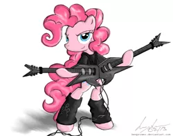 Size: 1500x1182 | Tagged: artist:flutterthrash, derpibooru import, digital art, double, dual wield, guitar, leg warmers, michael angelo batio, musical instrument, pinkie pie, punk, safe, solo