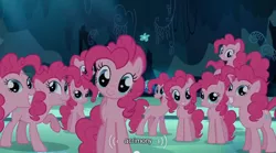 Size: 640x355 | Tagged: acrimony, clone, derpibooru import, meme, pinkie clone, pinkie pie, safe, screencap, too many pinkie pies, youtube caption