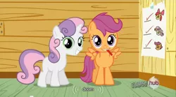 Size: 640x355 | Tagged: caption, derpibooru import, doom, edited screencap, meme, one bad apple, safe, scootaloo, screencap, sweetie belle, youtube caption