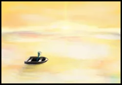 Size: 1024x717 | Tagged: safe, artist:aaronmk, derpibooru import, lyra heartstrings, pony, unicorn, boat, ocean, solo, sunset