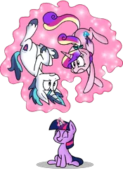 Size: 1345x1919 | Tagged: artist:strangiesleepy, dead source, derpibooru import, filly, magic, princess cadance, safe, shining armor, twilight sparkle