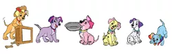 Size: 1024x324 | Tagged: 101 dalmatians, appledog, applejack, collar, cutie mark collar, derpibooru import, disney, dog, dogified, flutterdog, fluttershy, mane six, pinkie pie, puppy, puppy pie, rainbow dash, rainbow dog, raridog, rarity, safe, species swap, twilight barkle, twilight sparkle