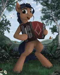 Size: 1600x2000 | Tagged: safe, artist:yakovlev-vad, derpibooru import, oc, oc:arny nilson, unofficial characters only, pony, accordion, bipedal, musical instrument, open mouth, russia, russian, solo