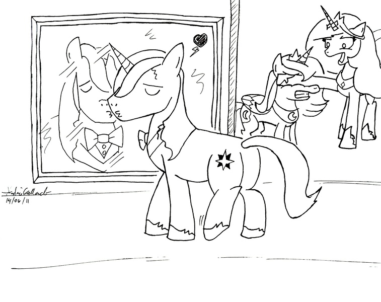 Size: 1936x1534 | Tagged: artist:thewormouroboros, derpibooru import, monochrome, prince blueblood, princess celestia, princess luna, safe, sketch