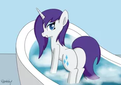 Size: 5000x3500 | Tagged: safe, artist:verminshy, derpibooru import, rarity, pony, unicorn, bath, bathtub, butt, plot, rearity, solo, wet, wet mane, wet mane rarity