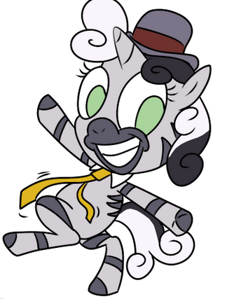 Size: 344x427 | Tagged: artist:corwin, hat, necktie, paint, racism, safe, solo, stripeface, sweetie belle, zebra, zebraface