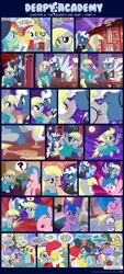 Size: 1155x2545 | Tagged: semi-grimdark, suggestive, artist:sorcerushorserus, derpibooru import, derpy hooves, firefly, pokey pierce, rainbow dash, surprise, pegasus, pony, unicorn, comic:dash academy, accident, artificial wings, augmented, champagne, clothes, comic, crying, drunk, drunk sex, female, g1, g1 to g4, generation leap, hat, hotel, implied pregnancy, implied sex, magic, magic wings, male, mare, ponyville, romance, scarf, spilled drink, stallion, wings