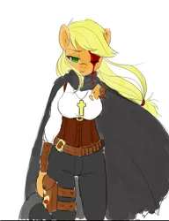 Size: 500x650 | Tagged: amputee, anthro, applejack, artist:yokokinawa, blood, breasts, cross, cyborg, derpibooru import, female, grimdark, solo, vampire hunter