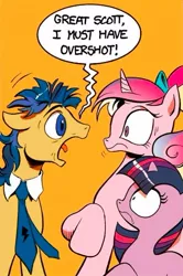 Size: 365x549 | Tagged: back to the future, derpibooru import, exploitable meme, flash sentry, idw, meme, princess cadance, safe, screaming armor, screaming sentry, twilight sparkle, xkcd, younger