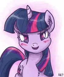 Size: 836x1000 | Tagged: safe, artist:king-kakapo, derpibooru import, twilight sparkle, bedroom eyes, chest fluff, heart, looking at you, love face, smiling, solo, wingding eyes