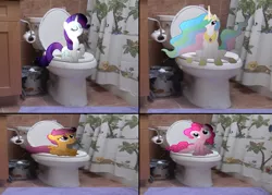 Size: 1600x1144 | Tagged: artist:metalgriffen69, but why, derpibooru import, irl, photo, pinkie pie, ponies in real life, potty, potty time, princess celestia, rarity, safe, scootaloo, sitting, toilet, why