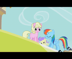 Size: 704x576 | Tagged: animated, animation error, baby, baby flip, cameras, cream puff, derpibooru import, millie, rainbow dash, safe, screencap, snappy scoop, the mysterious mare do well