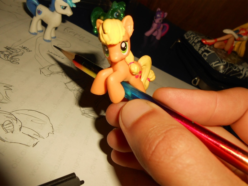 Size: 1141x856 | Tagged: safe, artist:synch-anon, derpibooru import, applejack, human, drawing, hand, irl, irl human, pencil, photo, toy, traditional art