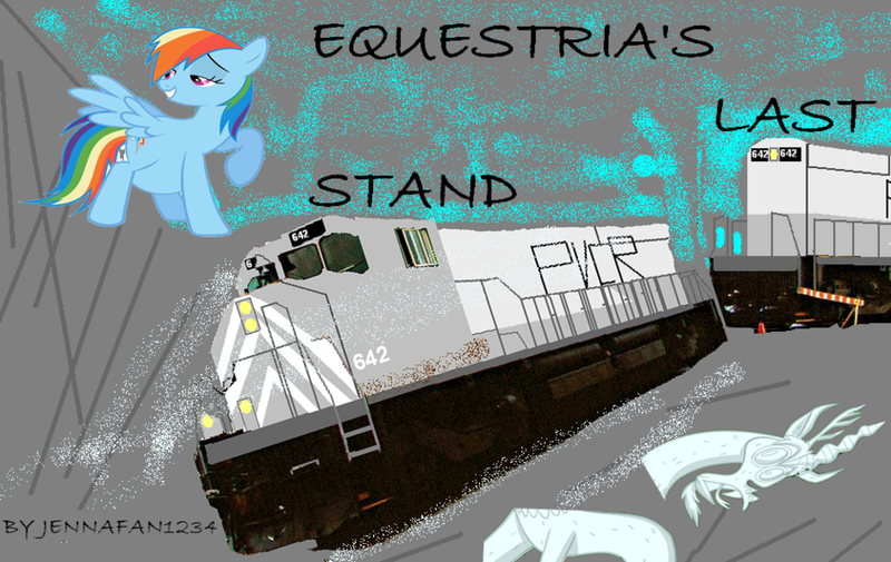 Size: 900x568 | Tagged: artist:jennafan1234, discord, duo, emd, f40ph, locomotive, metra, mountain, ms paint, rainbow dash, rock, semi-grimdark, snow, train, wat, why, winter