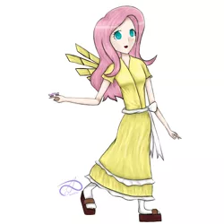 Size: 800x800 | Tagged: safe, artist:poisonicpen, derpibooru import, fluttershy, butterfly, human, danganronpa, humanized, simple background, solo, white background, winged humanization