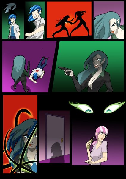 Size: 900x1273 | Tagged: a cruel fate, blood, breasts, cleavage, comic, comic:a cruel fate, comic:thousand lights, death, derpibooru import, gun, human, humanized, queen chrysalis, semi-grimdark, shadow magic, shining armor, twilight velvet