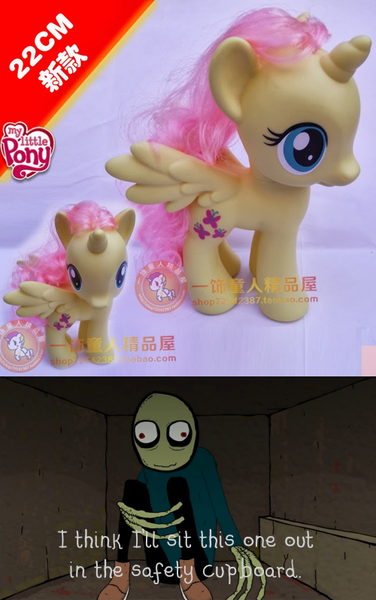 Size: 500x797 | Tagged: safe, derpibooru import, fluttershy, alicorn, pony, alicorn drama, drama, fluttercorn, race swap, salad fingers, toy