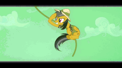 Size: 960x540 | Tagged: animated, comparison, daring do, derpibooru import, rainbow dash, read it and weep, rope, safe, screencap, speed lines, swinging, vine