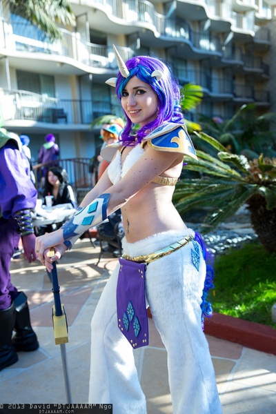 Size: 1365x2048 | Tagged: 2013, anime los angeles, artist:blakstarr, bellyring, cosplay, derpibooru import, human, irl, irl human, photo, rarity, safe, sword, weapon