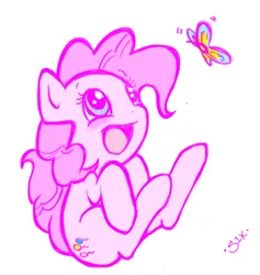 Size: 480x507 | Tagged: safe, artist:silver1kunai, derpibooru import, pinkie pie, butterfly, cute, diapinkes, solo