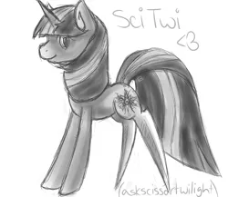 Size: 1150x1000 | Tagged: artist:jumblescarf, derpibooru import, monochrome, pun, safe, scissor twilight, solo, tumblr, twilight sparkle