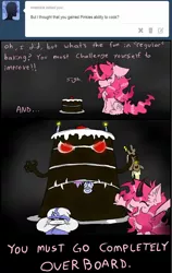 Size: 950x1500 | Tagged: artist:ichibangravity, ask king sombra pie, cake, derpibooru import, king sombra, makel blanco, monster, oc, pinkie pie, possessed, rae mix, safe, triste savoir, tumblr