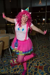 Size: 1365x2048 | Tagged: artist needed, cosplay, derpibooru import, dragoncon, hat, human, irl, irl human, leg warmers, party hat, photo, pinkie pie, safe, solo, suspenders