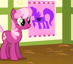 Size: 513x450 | Tagged: animated, blindfold, cheeribetes, cheerilee, cute, derpibooru import, duo focus, foal, hearts and hooves day, hearts and hooves day (episode), offscreen character, pin the heart on the pony, ponyville schoolhouse, safe, screencap, sweetie belle, twist, twistabetes