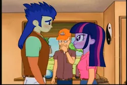 Size: 720x480 | Tagged: safe, derpibooru import, edit, flash sentry, twilight sparkle, equestria girls, alternate hairstyle, crossover, dale gribble, exploitable meme, john redcorn, king of the hill, mullet, nancy hicks-gribble, waifu thief