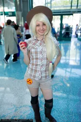 Size: 1365x2048 | Tagged: anime expo, apple, applejack, artist:agentt3xas, cosplay, derpibooru import, human, irl, irl human, obligatory apple, photo, safe