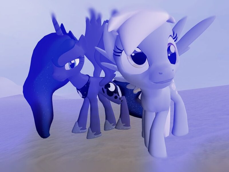 Size: 900x675 | Tagged: safe, artist:rewirken, derpibooru import, derpy hooves, princess luna, pegasus, pony, 3d, adventure, female, gmod, mare, snow