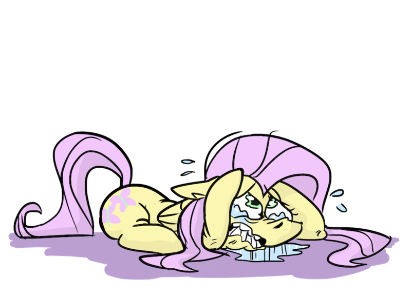 Size: 900x654 | Tagged: dead source, safe, artist:cassettepunk, deleted from derpibooru, derpibooru import, fluttershy, pegasus, pony, crying, female, floppy ears, mare, scared, simple background, solo, transparent background