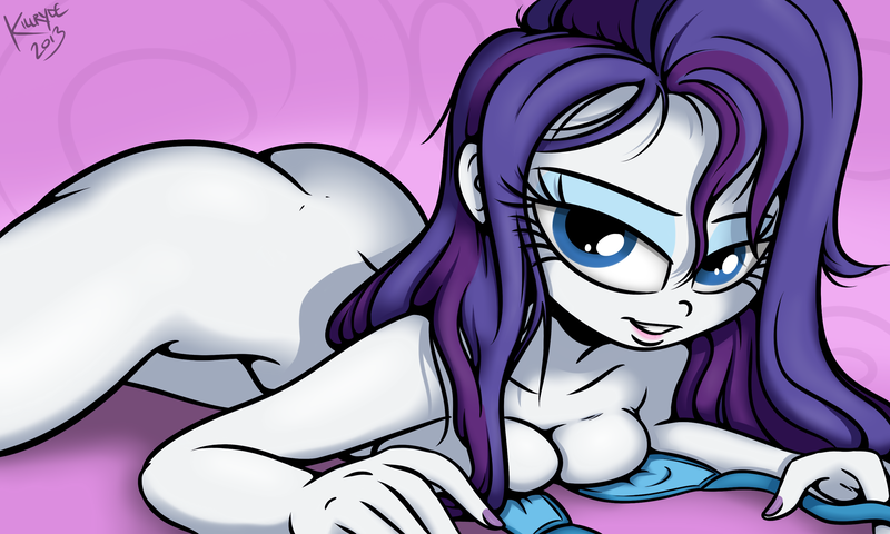 Size: 3000x1800 | Tagged: questionable, artist:killryde, derpibooru import, rarity, equestria girls, alternate hairstyle, ass, bedroom eyes, breast rest, breasts, cleavage, female, nail polish, nudity, solo, solo female