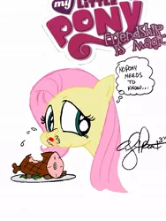 Size: 768x1024 | Tagged: artist:andypriceart, dark secret, fluttershy, ham, meat, out of character, pig, ponies eating meat, pork, recolor, safe, solo, this will end in sickness