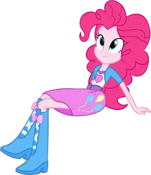 Size: 1739x2012 | Tagged: safe, artist:zacatron94, derpibooru import, pinkie pie, equestria girls, boots, clothes, crossed legs, high heel boots, shoes, simple background, sitting, skirt, solo, transparent background, vector