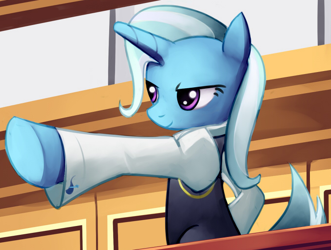 Size: 676x510 | Tagged: safe, artist:negativefox, derpibooru import, trixie, pony, unicorn, ace attorney, courtroom, crossover, female, franziska von karma, mare, parody, solo