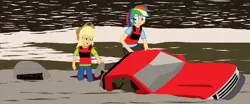 Size: 1385x577 | Tagged: safe, artist:garretthegarret, derpibooru import, applejack, rainbow dash, equestria girls, car, top gear, toyota, toyota hilux, truck