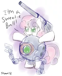 Size: 900x1100 | Tagged: safe, artist:skoon, derpibooru import, sweetie belle, pony, ball, bipedal, crossover, gundam, rb-79 ball, solo, sweetie ball