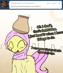 Size: 1000x1152 | Tagged: ask islamashy, derpibooru import, fluttershy, hijab, islam, islamashy, pottery, safe, solo, tumblr, water