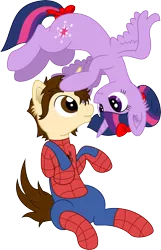 Size: 6000x9304 | Tagged: safe, artist:mactavish1996, artist:moonlight-ki, derpibooru import, twilight sparkle, twilight sparkle (alicorn), alicorn, pony, absurd resolution, bow, clothes, crack shipping, crossover, crossover shipping, female, male, mare, peter parker, shipping, simple background, spider-man, spiders and magic: rise of spider-mane, spidertwi, straight, suit, transparent background, vector
